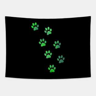 Green Watercolour Paw Prints Tapestry