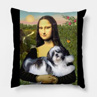 Mona Lisa and her Black and White Shih Tzu Pillow