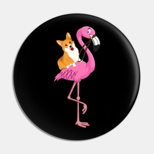 Corgi Rider Flamingo Funny Pin