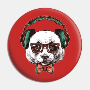 Hipster PANDA portrait wearing headphones Pin