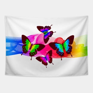 Rainbow Colors. Multicolored Morpho Butterflies Wings Tapestry