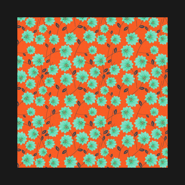 Blue & Orange Floral Pattern by FloralPatterns