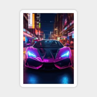 Asian Neon City Sports Car Magnet