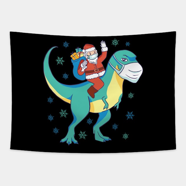 Santa Riding Dinosaur T rex Christmas Gifts Tapestry by GoodArt