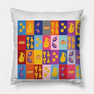 Chanukah Smorgasbord - Warm Pop Art Grid Pillow