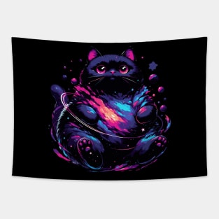 Kawaii Cosmic Cat in Stars Tapestry