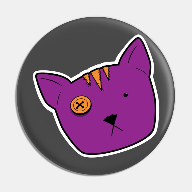 Stuffed Voodoo Tabby Kitten Face - Purple/Orange Pin by GeekySagittarius