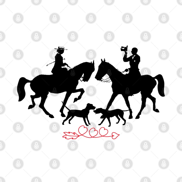 Romantic horse riding with dogs. Valentine's Day illustration by Biophilia