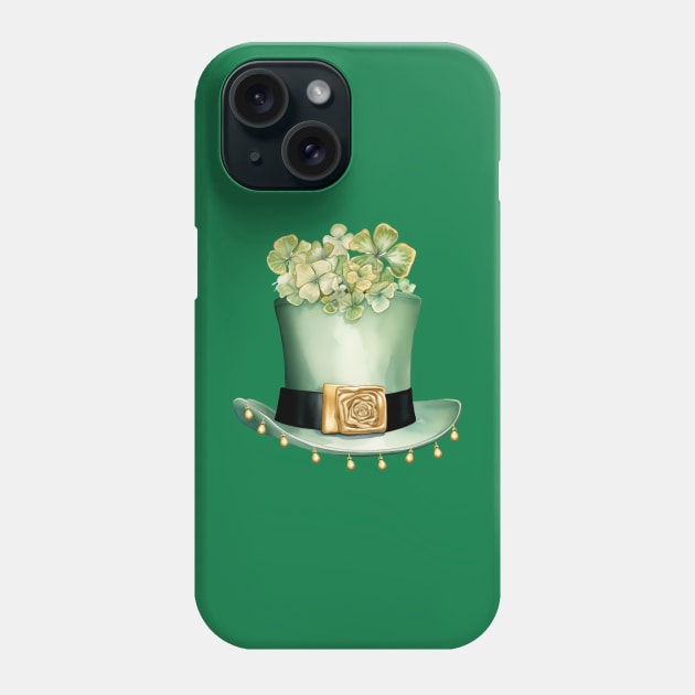 St Patrick's Day Leprechaun Hat and Clover with Gold Beads Phone Case by mw1designsart