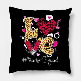 Love Heart Teacher Squad Plaid Leopard Red Valentines Day Pillow