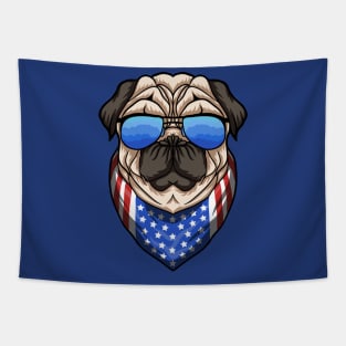 Patriotic American Pug Illustration Tapestry