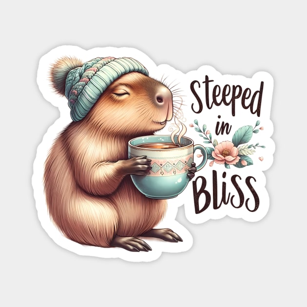 Steeped in Bliss Capybara with Hot Tea Magnet by TheCloakedOak