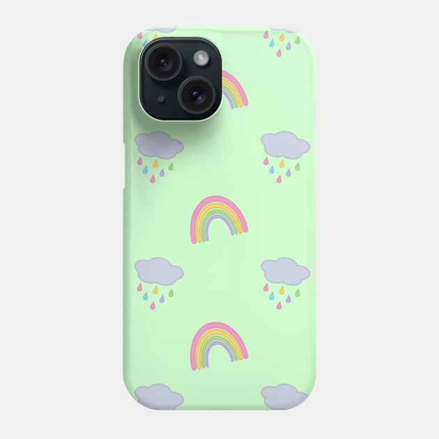 Rainbow and Rain Clouds Pattern in Green Phone Case by Kelly Gigi