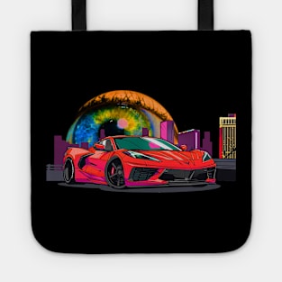 Red C8 Corvette Las Vegas Skyline Supercar Racecar Muscle Car Sportscar Las Vegas Sphere Corvette C8 Tote