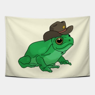 Cute Frog with Cowboy Hat Sheriff, Kawaii Cottagecore Froggy, and Teen Pastel Chubby Cowgirl Toad Tapestry