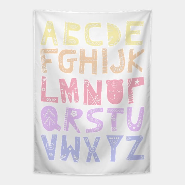 Decorated Alphabet (pastel colors) Tapestry by Ofeefee