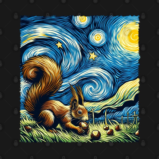 Urban Bark Brigade Squirrel Starry Night Tail-Wagging T-shirt by Beetle Golf