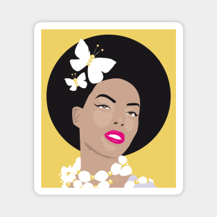 Girl with Butterflies In Her Afro - Yellow Magnet