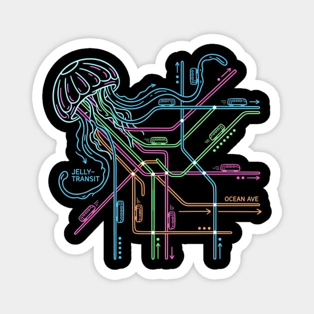 Jellyfish Metro Map – Neon “Jelly-Transit” Sea Subway Magnet by Designed By Marty