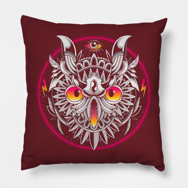 Retrowave Owl Pillow by GODZILLARGE