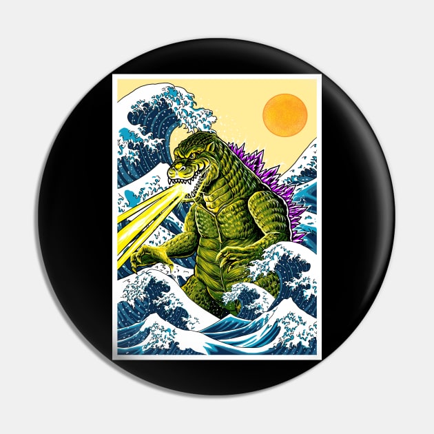 The Great Godzilla off Kanagawa Pin by polkadothero