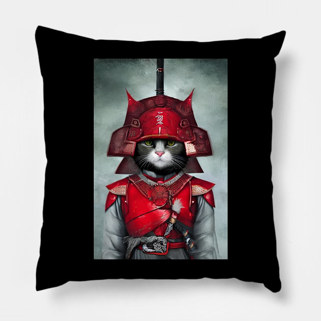 Samurai Cat Warrior Pillow by ArtisticCorner