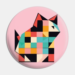 Geometric Cat Colorful Abstract Retro Design Pin