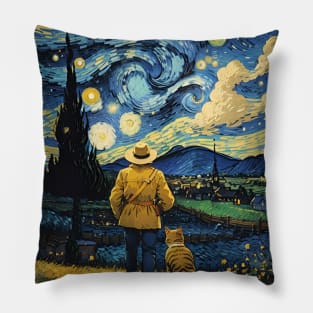 Starry Night Cat, Van Gogh Cat, Cat Lover, Cat Mom, Cat Dad Pillow