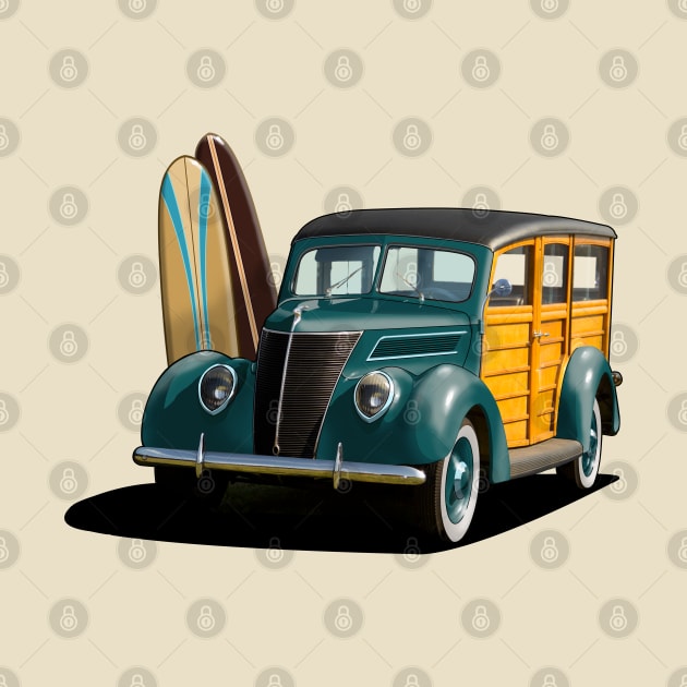 1937 Ford Woody Station Wagon in teal by candcretro