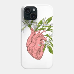 heart with flowers, leaves and birds Phone Case