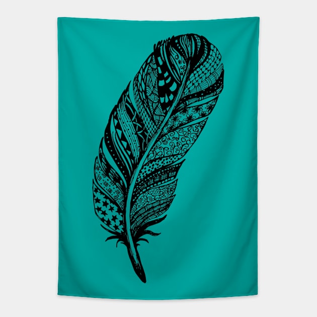 Zentangle Tribal Feather Drawing Tapestry by SWON Design