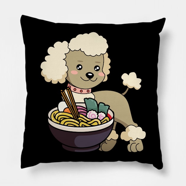 Chibi Anime Poodle Dog Ramen Lover Pillow by TheBeardComic