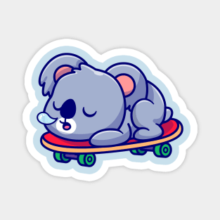 Cute Koala Sleeping On Skateboard Cartoon Magnet