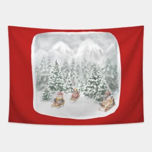 winter holidays with cute animals Tapestry