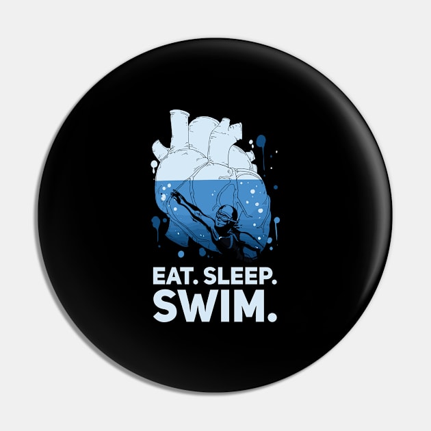 Eat Sleep Swim Water Swimmer Heart Pin by Anassein.os