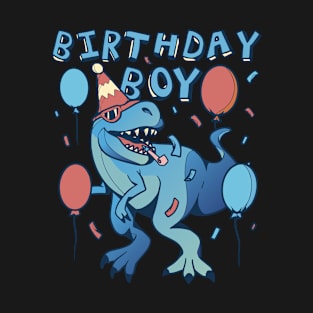 Cool Birthday Boy Dinosaur Partying Balloons T-Shirt