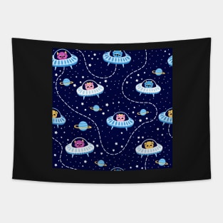 Galaxy adventure with cute fluffy alien monsters Tapestry