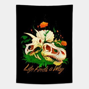 Prehistoric Skull Flower Life Tapestry