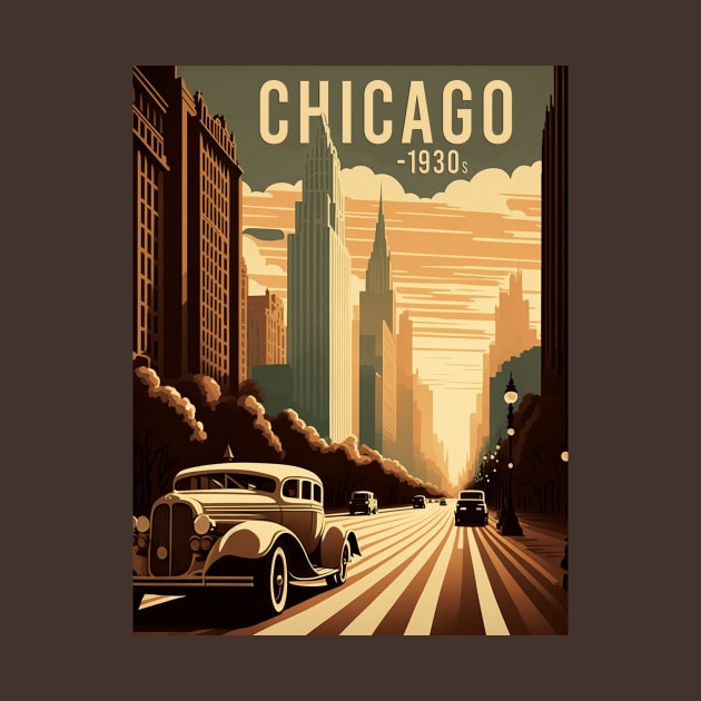 1930s Chicago at Sunset: Stunning Vector Landscape by Abili-Tees
