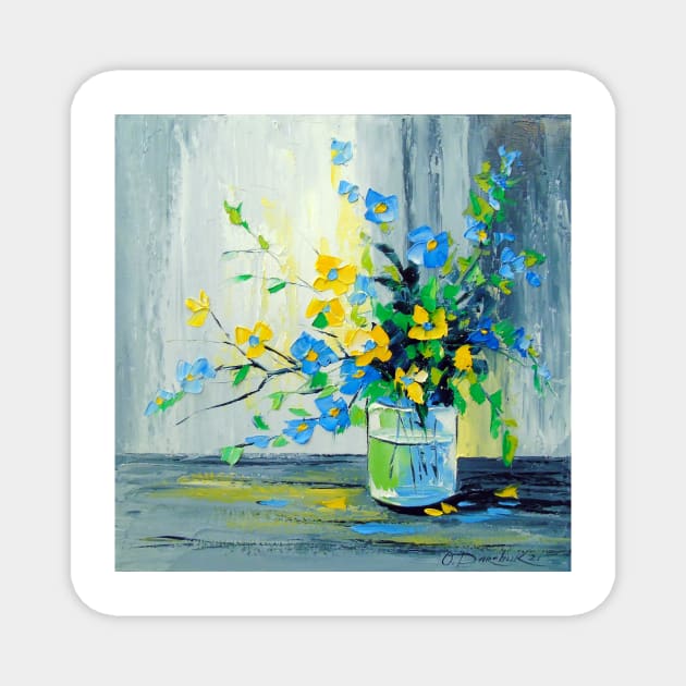 Bouquet of blue and yellow flowers Magnet by OLHADARCHUKART