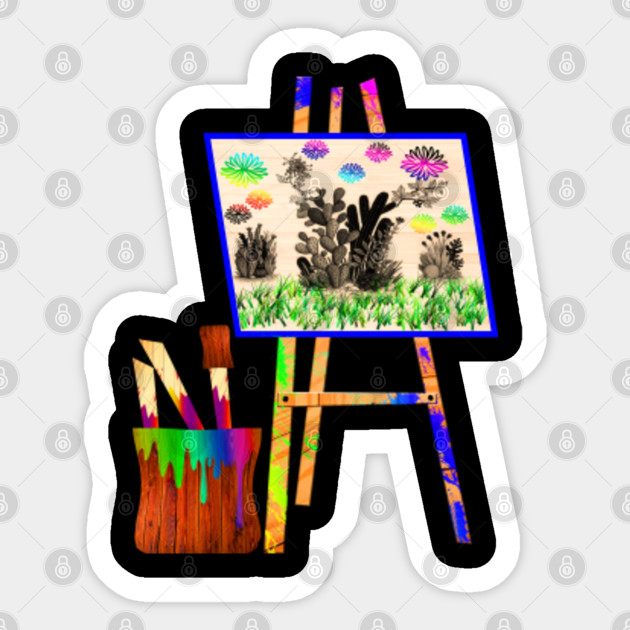 Painter Paints Cactus On A Painting With Art Tools Drawing With