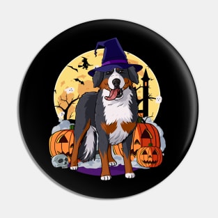 Bernese Mountain Dog Witch Happy Halloween Pin