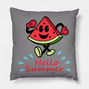 Hello Summer With Water Retro Watermelon Pillow