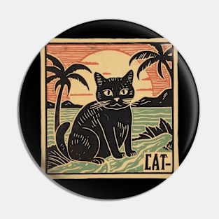 Aloha Linocut Kitty Pin