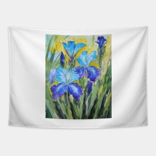 Blue irises Watercolor Painting Tapestry