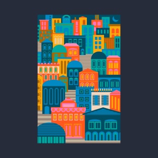 CITY LIGHTS AT NIGHT Vintage Exotic City Travel Poster - UnBlink Studio by Jackie Tahara T-Shirt