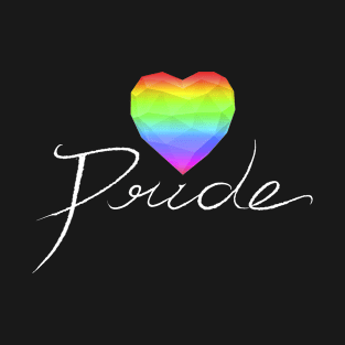 Rainbow heart LGBTQ pride word in white T-Shirt