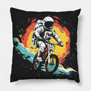 Cosmic Cyclist // Awesome Astronaut on a Bicycle in Outer Space alt Pillow