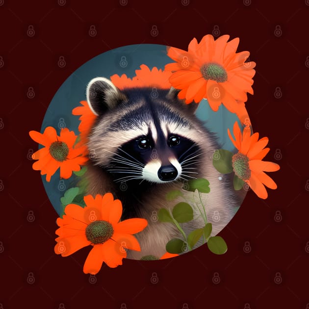 Raccoon flowers by Petit Faon Prints