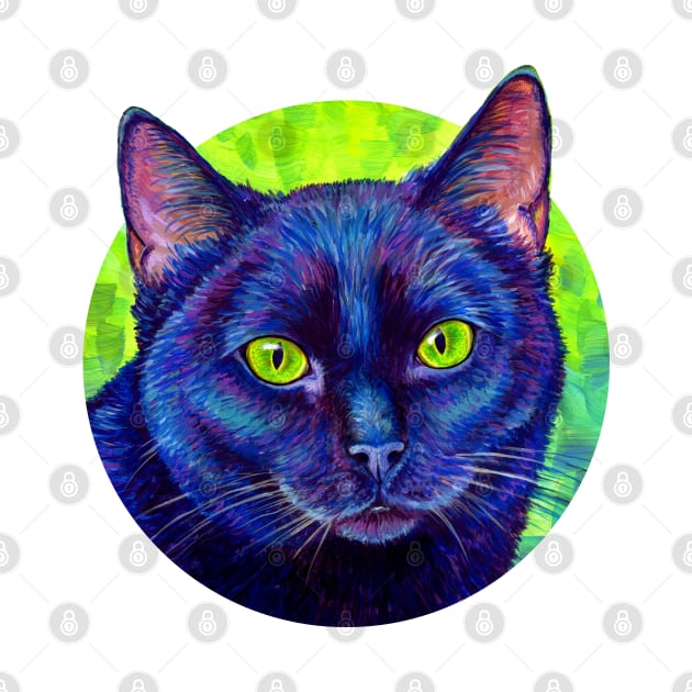 Colorful Black Cat with Chartreuse Eyes by rebeccawangart